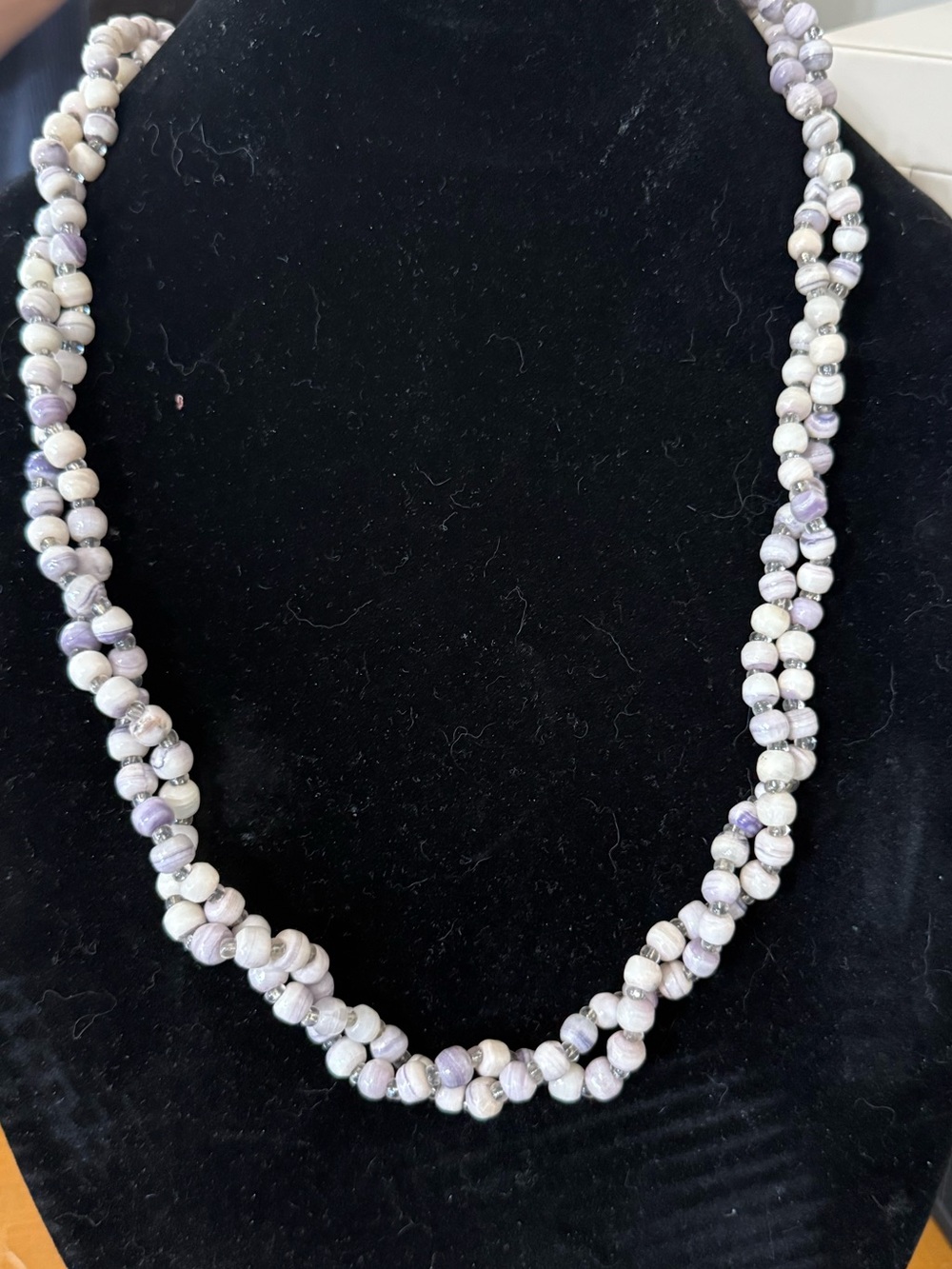 Lavender and White Beaded Twist Necklace